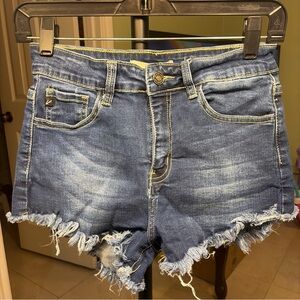 KanCan Faded Blue Frayed-Hem Denim Shorts